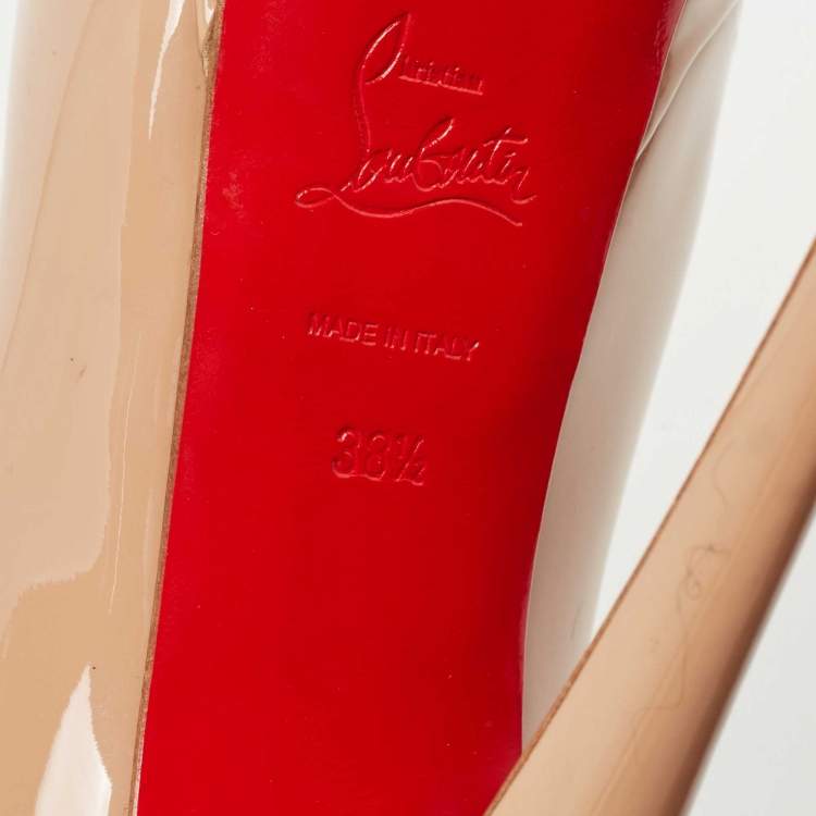 Pre Owned Christian Louboutin Beige Patent Leather Lady Peep Pumps Size 38.5