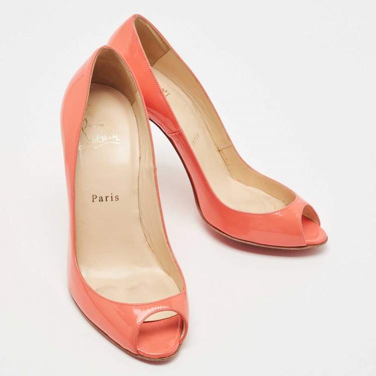 Pre Owned Christian Louboutin Pink Patent Leather Flo Pumps Size 37