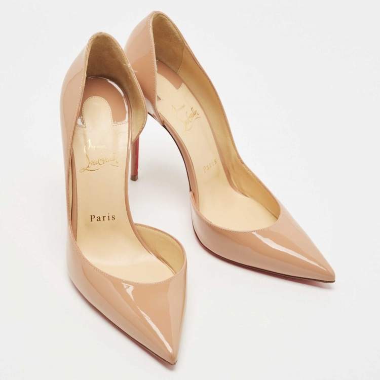 Pre Owned Christian Louboutin Beige Patent Iriza Pumps Size 39.5