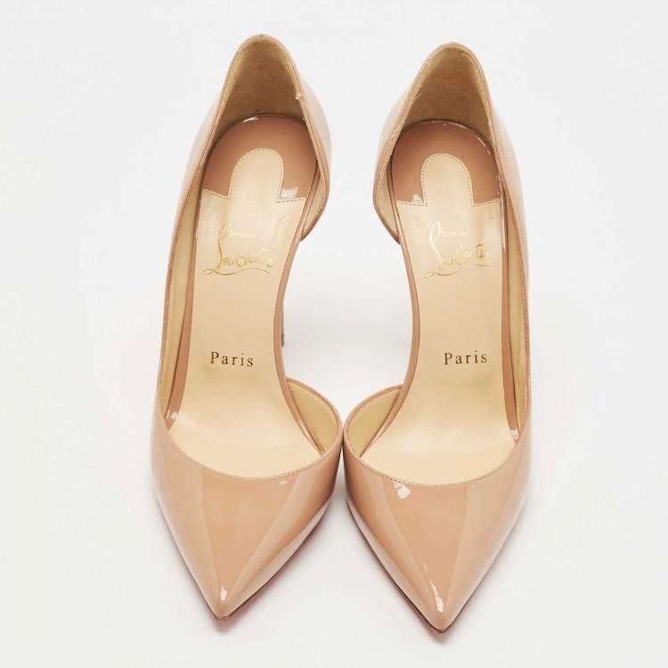 Pre Owned Christian Louboutin Beige Patent Iriza Pumps Size 39.5