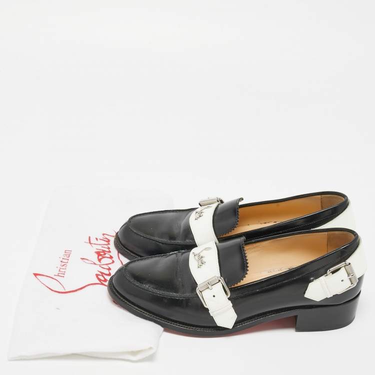 Pre Owned Christian Louboutin Black/White Leather Monmoc Loafers Size 39.5