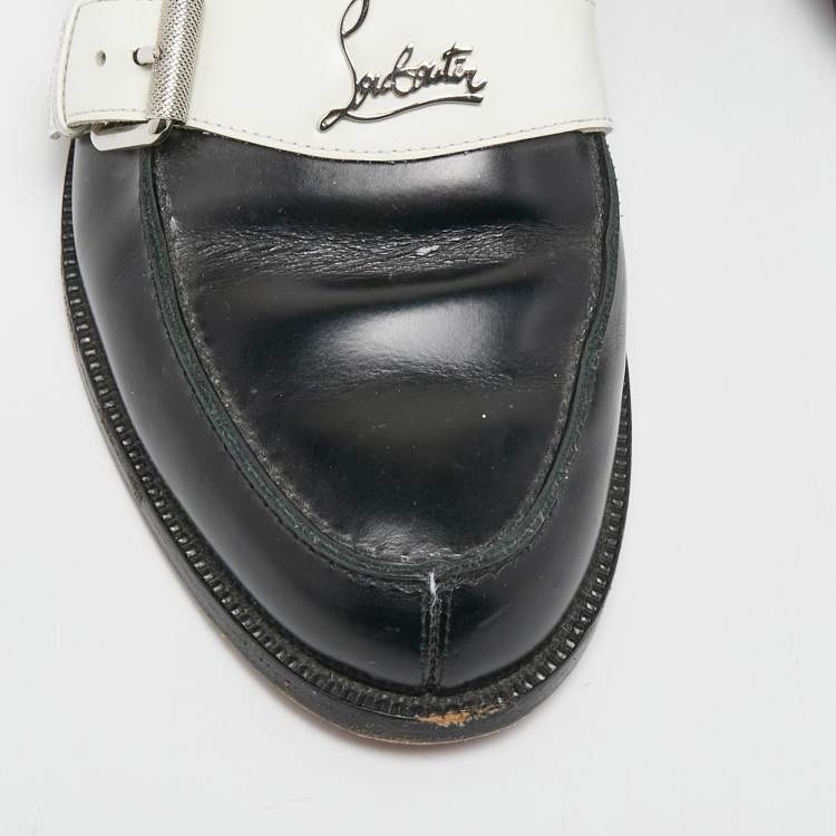 Pre Owned Christian Louboutin Black/White Leather Monmoc Loafers Size 39.5