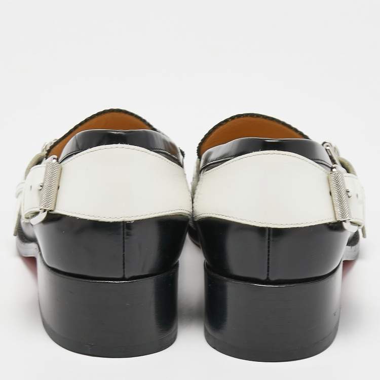Pre Owned Christian Louboutin Black/White Leather Monmoc Loafers Size 39.5