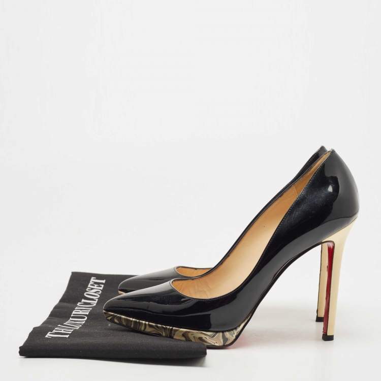 Pre Owned Christian Louboutin Black Patent Leather Pigalle Plato Pumps Size 37.5