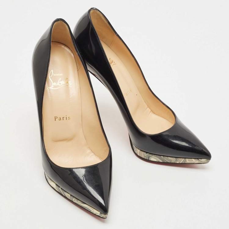 Pre Owned Christian Louboutin Black Patent Leather Pigalle Plato Pumps Size 37.5