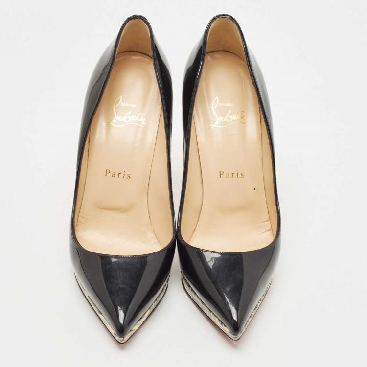 Pre Owned Christian Louboutin Black Patent Leather Pigalle Plato Pumps Size 37.5