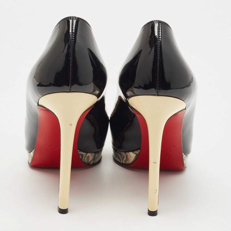 Pre Owned Christian Louboutin Black Patent Leather Pigalle Plato Pumps Size 37.5