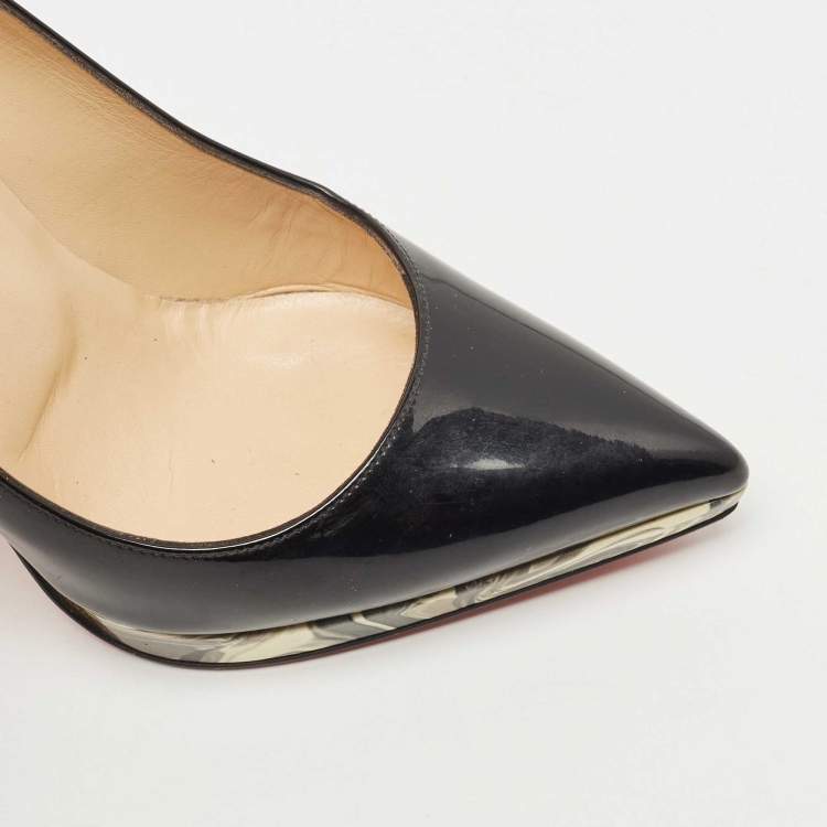 Pre Owned Christian Louboutin Black Patent Leather Pigalle Plato Pumps Size 37.5