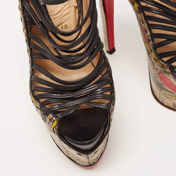 Pre Owned Christian Louboutin Multicolor/Black Python and Leather Zoulou Pumps Size 37.5