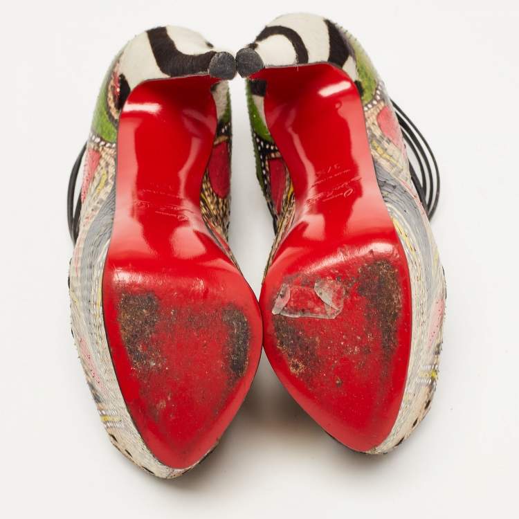 Pre Owned Christian Louboutin Multicolor/Black Python and Leather Zoulou Pumps Size 37.5
