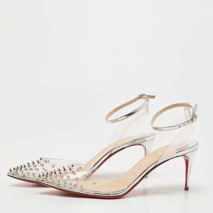 Christian Louboutin Transparent Silver Leather and PVC Spikoo