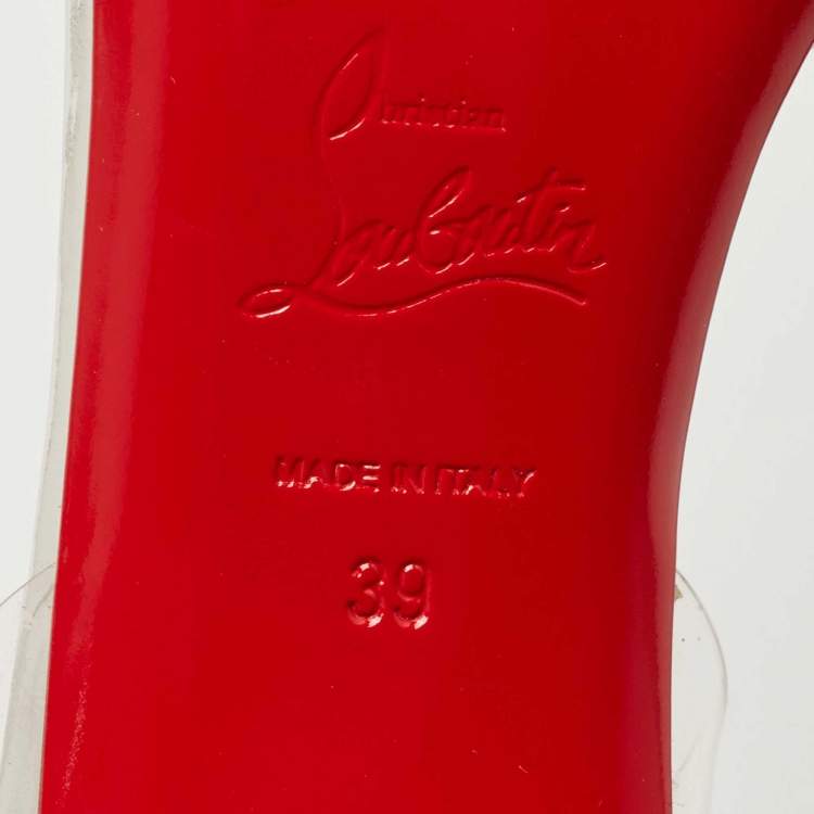 Pre Owned Christian Louboutin Transparent/Silver Leather and PVC Spikoo Pumps Size 39