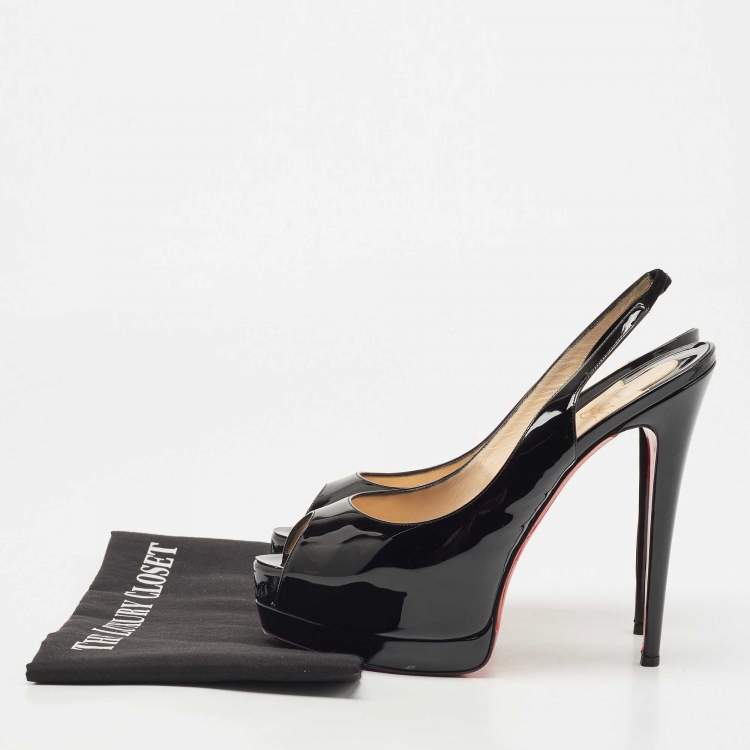 Pre Owned Christian Louboutin Black Patent Leather Palais Royal Slingback Pumps Size 40