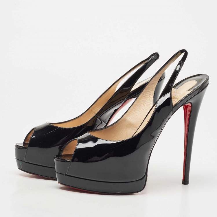 Pre Owned Christian Louboutin Black Patent Leather Palais Royal Slingback Pumps Size 40
