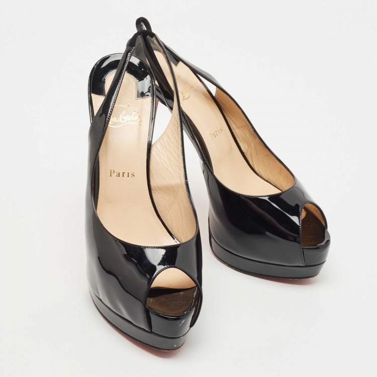 Pre Owned Christian Louboutin Black Patent Leather Palais Royal Slingback Pumps Size 40