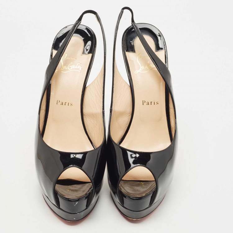 Pre Owned Christian Louboutin Black Patent Leather Palais Royal Slingback Pumps Size 40