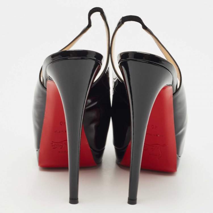 Pre Owned Christian Louboutin Black Patent Leather Palais Royal Slingback Pumps Size 40