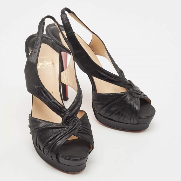 Pre Owned Christian Louboutin Black Shimmery Fabric Fortuna Sandals Size 37.5