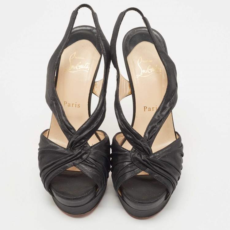 Pre Owned Christian Louboutin Black Shimmery Fabric Fortuna Sandals Size 37.5