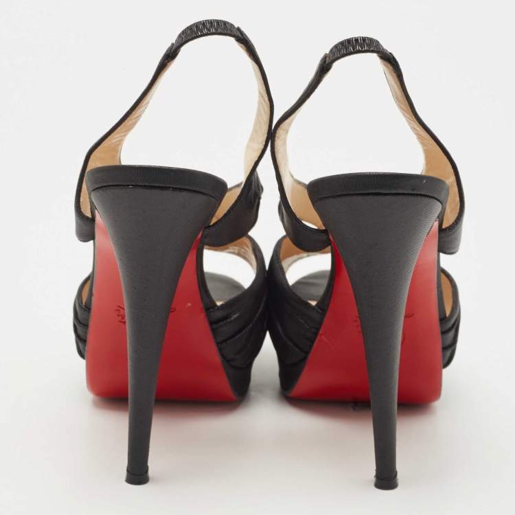 Pre Owned Christian Louboutin Black Shimmery Fabric Fortuna Sandals Size 37.5