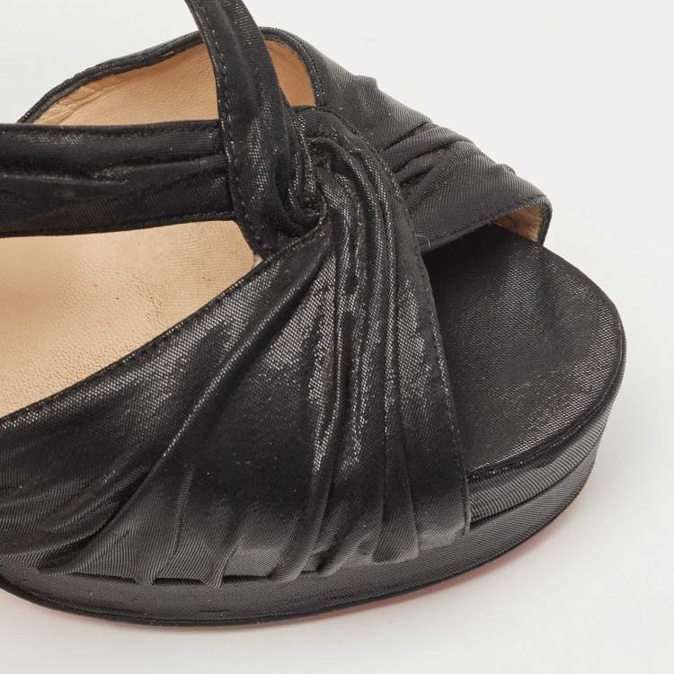 Pre Owned Christian Louboutin Black Shimmery Fabric Fortuna Sandals Size 37.5