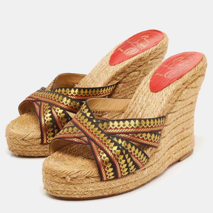 Christian louboutin woven or discount braided brown sandals slides