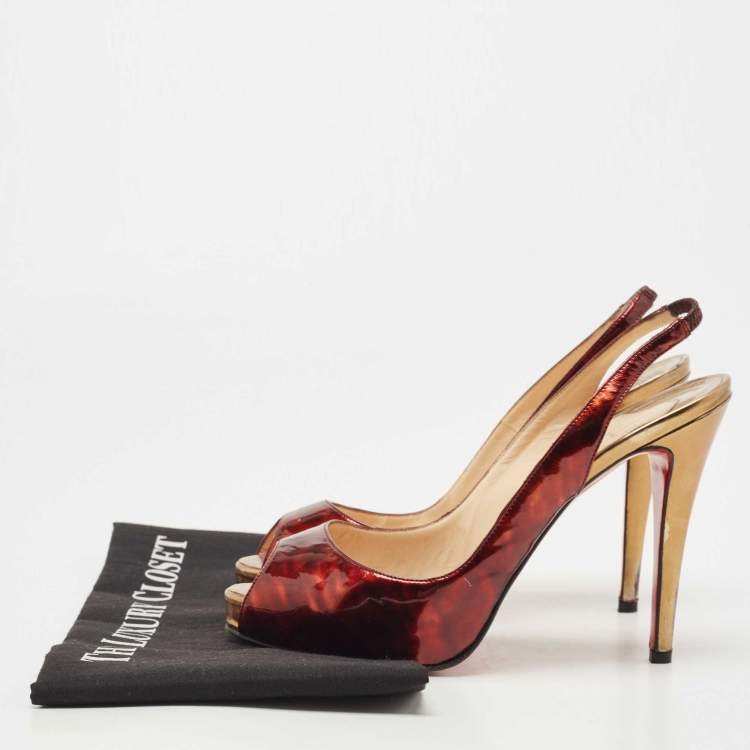 Pre Owned Christian Louboutin Two Tone Patent Leather No Prive Slingback Pumps Size 38