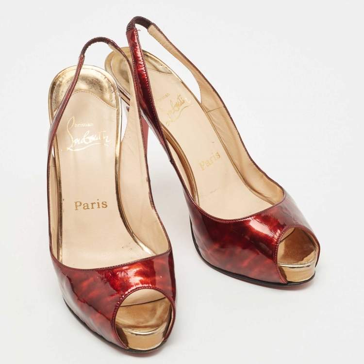 Pre Owned Christian Louboutin Two Tone Patent Leather No Prive Slingback Pumps Size 38
