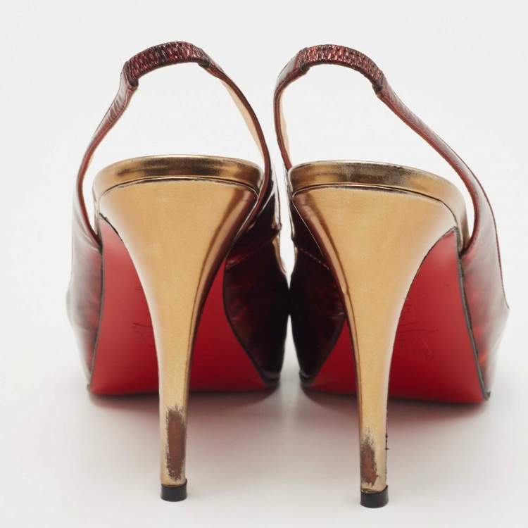 Pre Owned Christian Louboutin Two Tone Patent Leather No Prive Slingback Pumps Size 38
