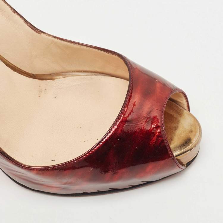 Pre Owned Christian Louboutin Two Tone Patent Leather No Prive Slingback Pumps Size 38