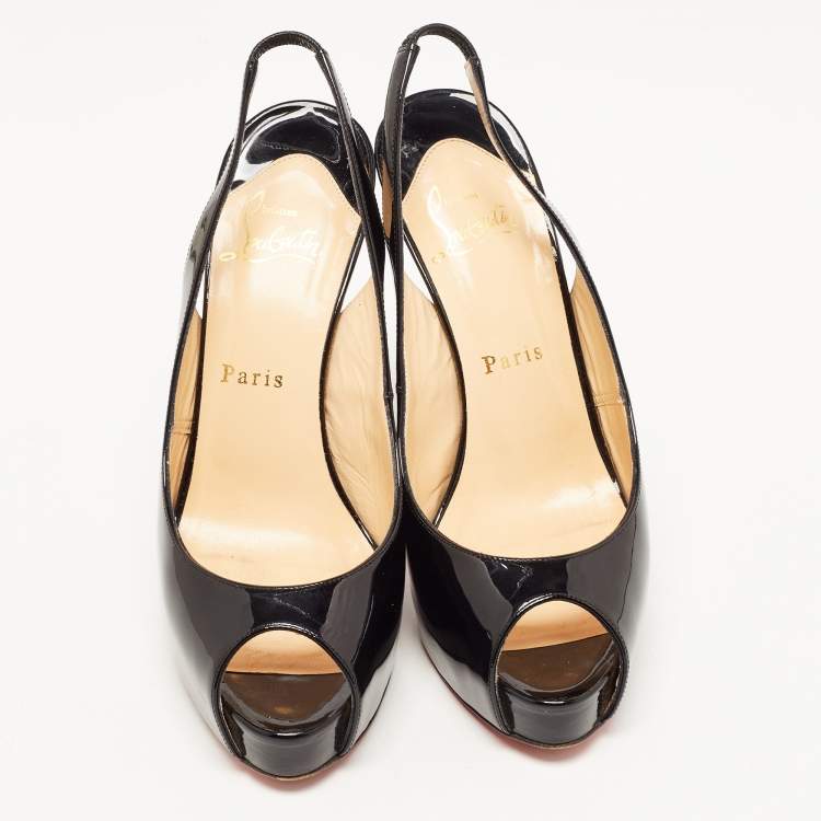 Pre Owned Christian Louboutin Black Patent Leather No Prive Slingback Pumps Size 38