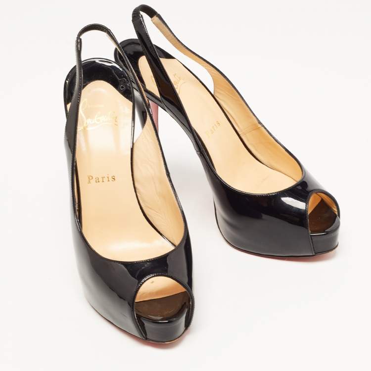 Pre Owned Christian Louboutin Black Patent Leather No Prive Slingback Pumps Size 38