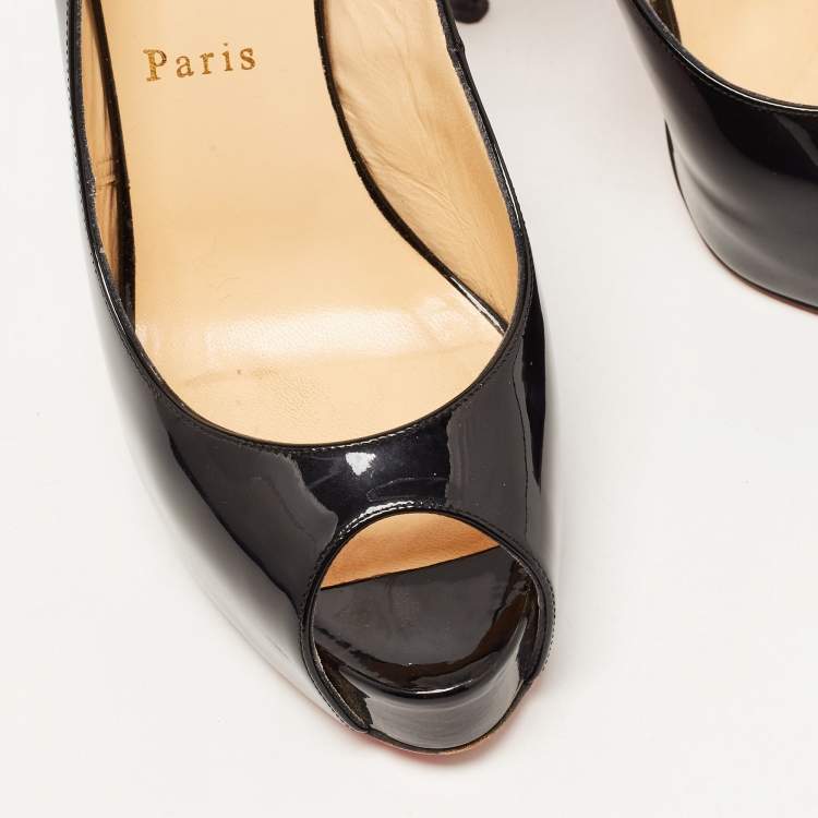 Pre Owned Christian Louboutin Black Patent Leather No Prive Slingback Pumps Size 38