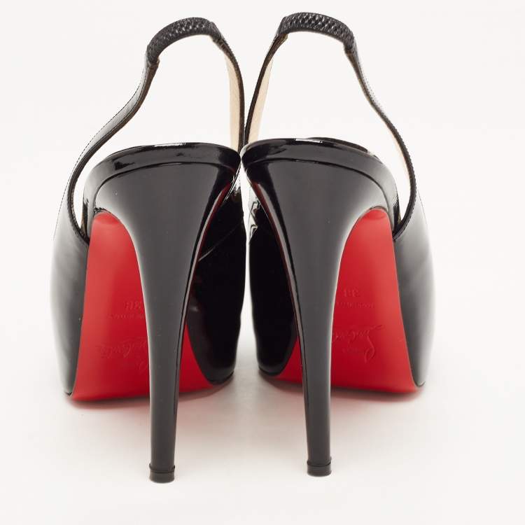 Pre Owned Christian Louboutin Black Patent Leather No Prive Slingback Pumps Size 38