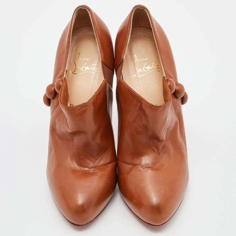 Pre Owned Christian Louboutin Tan Leather C'est Moi Ankle Booties Size 39.5