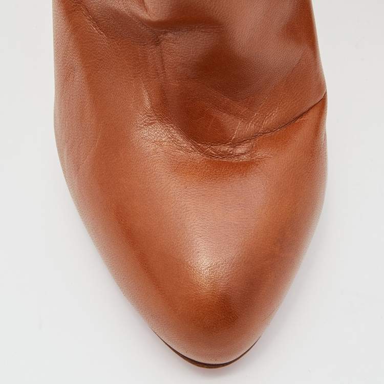 Pre Owned Christian Louboutin Tan Leather C'est Moi Ankle Booties Size 39.5