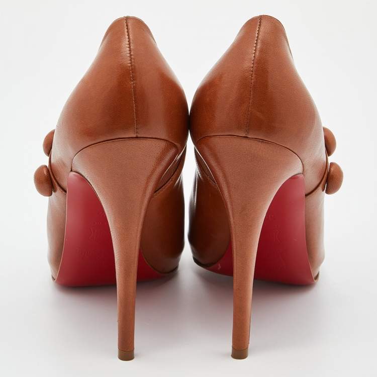 Pre Owned Christian Louboutin Tan Leather C'est Moi Ankle Booties Size 39.5