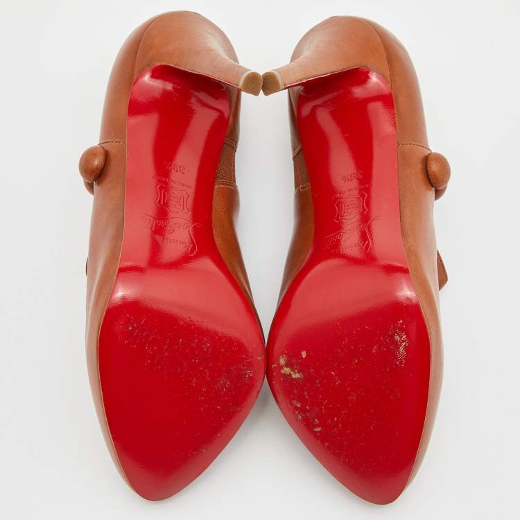 Pre Owned Christian Louboutin Tan Leather C'est Moi Ankle Booties Size 39.5