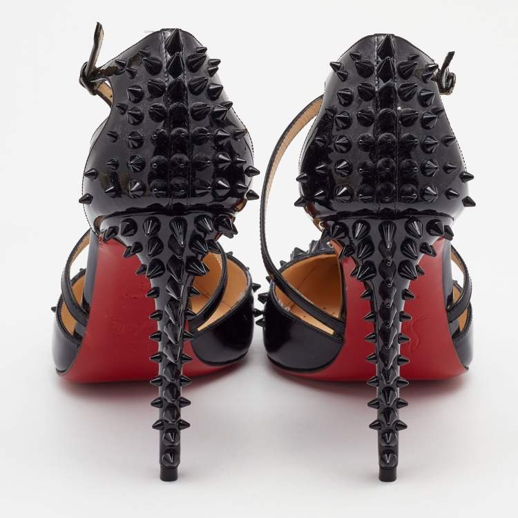 Pre Owned Christian Louboutin Black Patent Leather Goldocross Spike Pumps Size 38
