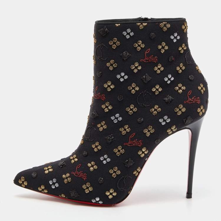 Christian Louboutin Black Embroidered Fabric So Kate Ankle Booties Size  37.5 Christian Louboutin