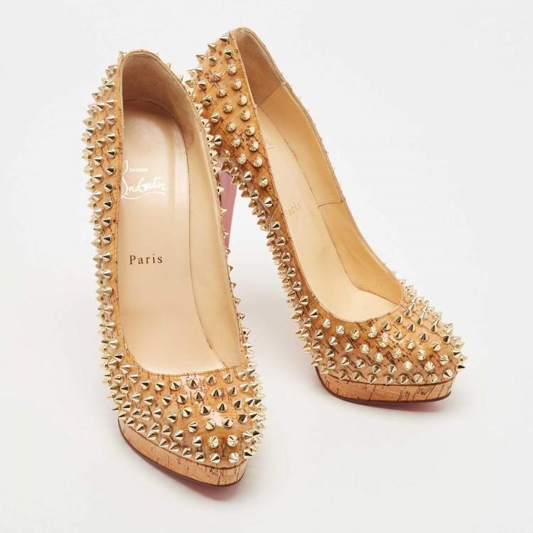 Pre Owned Christian Louboutin Tan Cork Alti Spike Platform Pumps Size 41