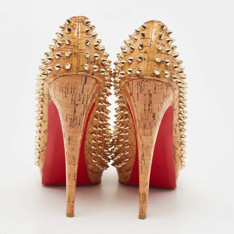 Pre Owned Christian Louboutin Tan Cork Alti Spike Platform Pumps Size 41