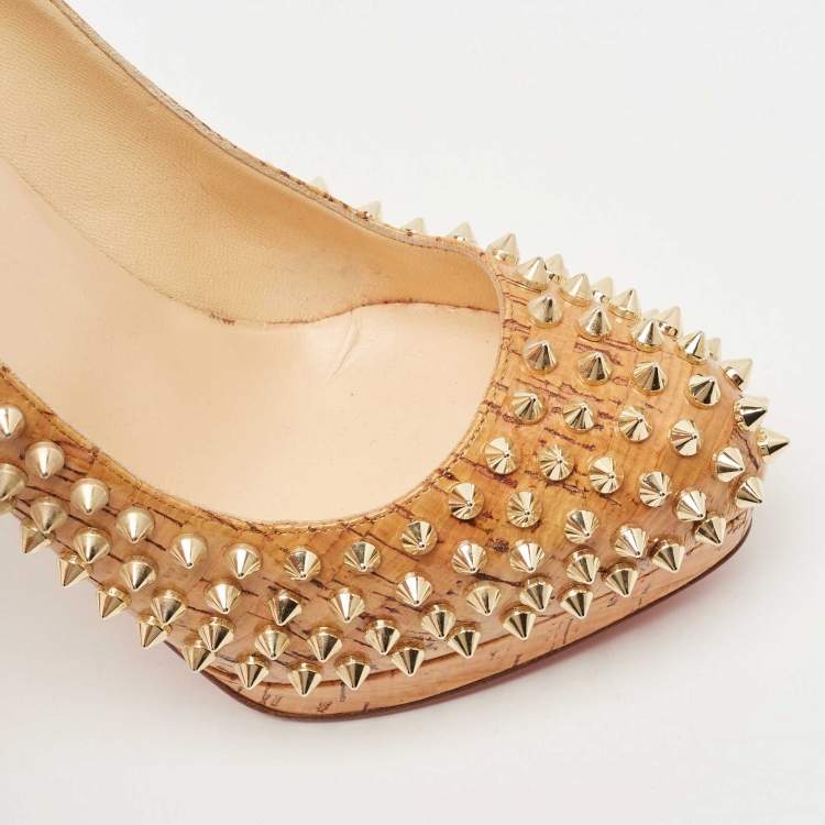 Pre Owned Christian Louboutin Tan Cork Alti Spike Platform Pumps Size 41