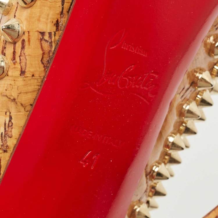 Pre Owned Christian Louboutin Tan Cork Alti Spike Platform Pumps Size 41