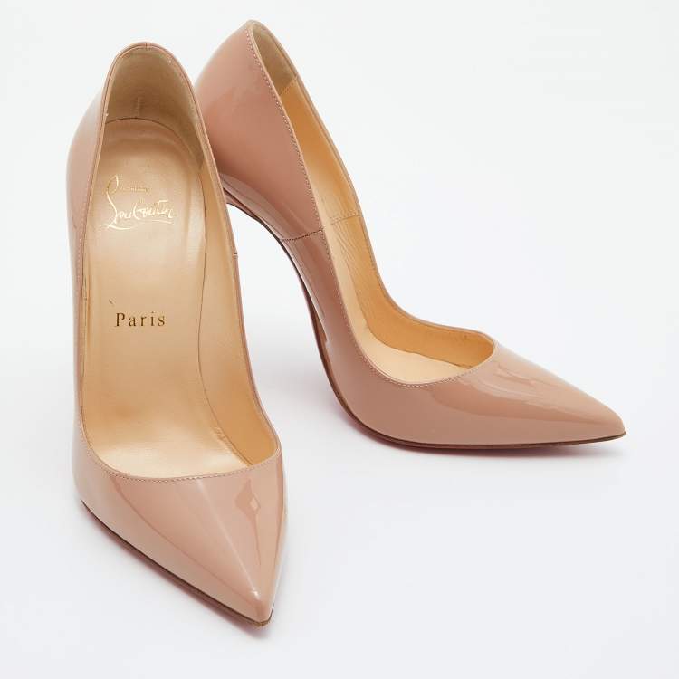 Pre Owned Christian Louboutin Beige Patent Leather So Kate Pumps Size 36.5