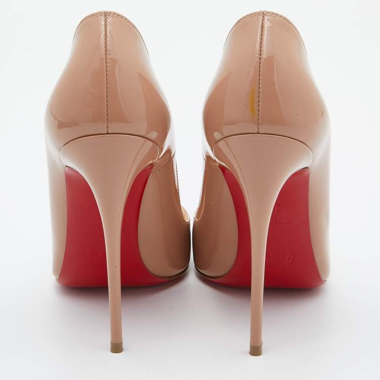 Pre Owned Christian Louboutin Beige Patent Leather So Kate Pumps Size 36.5