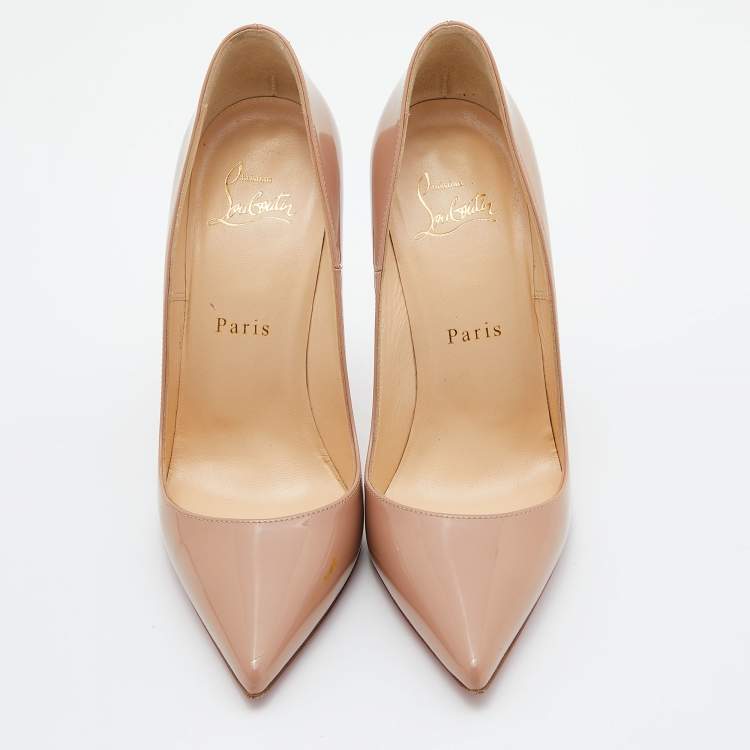 Pre Owned Christian Louboutin Beige Patent Leather So Kate Pumps Size 36.5