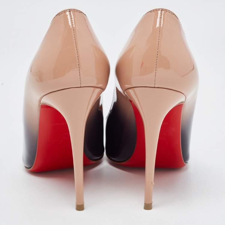 Pre Owned Christian Louboutin Beige/Black Patent Very Prive  Pumps Size 34