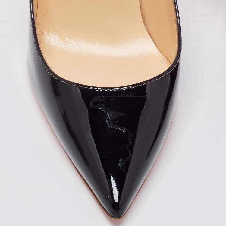 Pre Owned Christian Louboutin Beige/Black Patent Very Prive  Pumps Size 34
