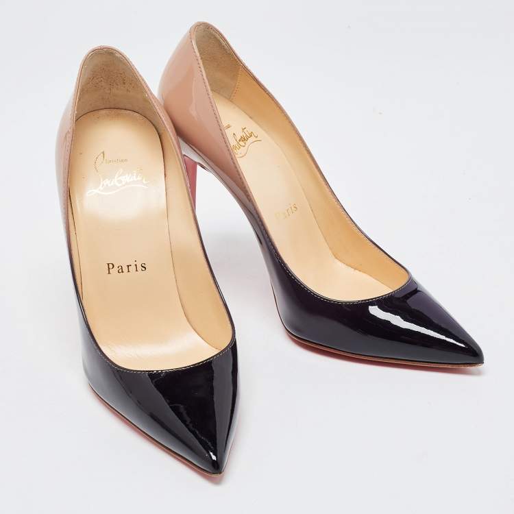 Pre Owned Christian Louboutin Beige/Black Patent Very Prive  Pumps Size 34